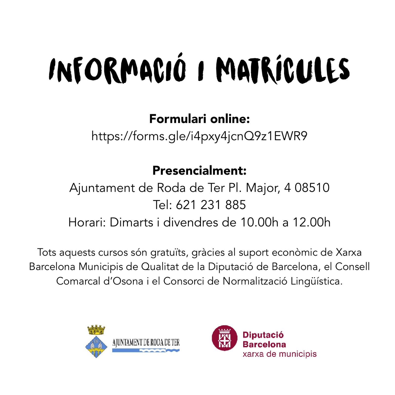 Formació adults Roda de Ter: octubre-desembre 2021