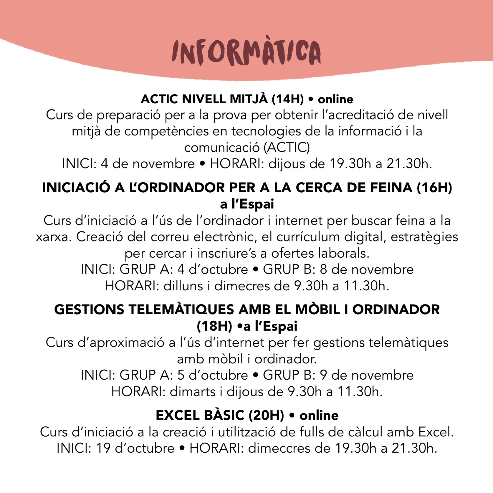 Formació adults Roda de Ter: octubre-desembre 2021