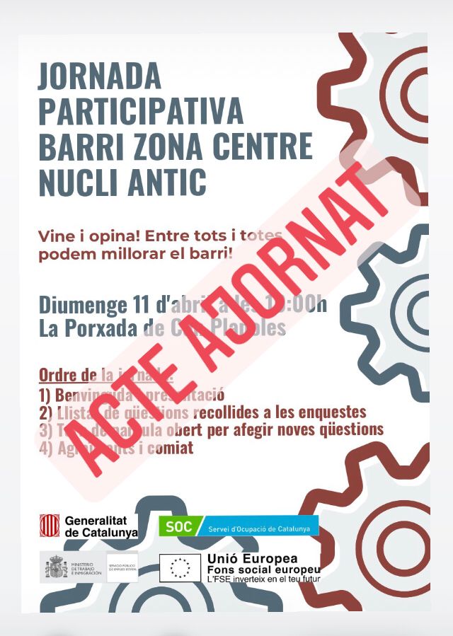 Acte ajornat. Jornada participativa de l'11 d'abril de 2021