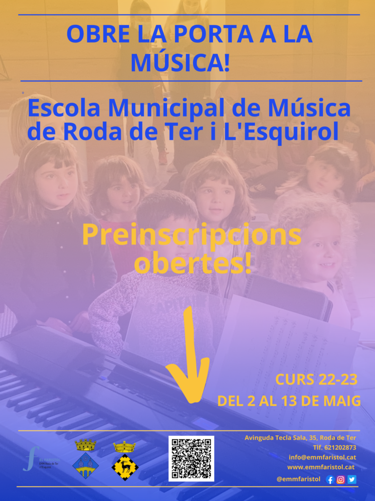 Cartell preinscripcions Escola de Música El Faristol. Curs 2022-23