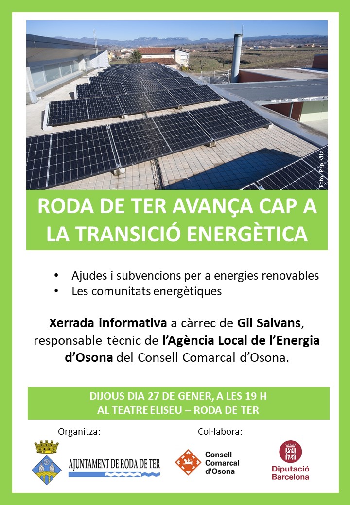 Cartell de la xerrada sobre la transició energètica i la creació de comunitats energètiques de consum
