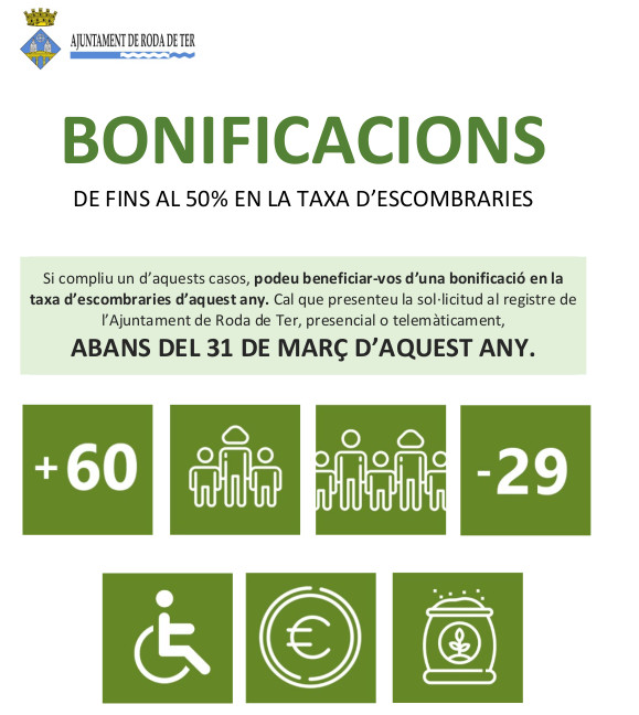 Bonificacions de fins al 50% en la taxa d'escombraries