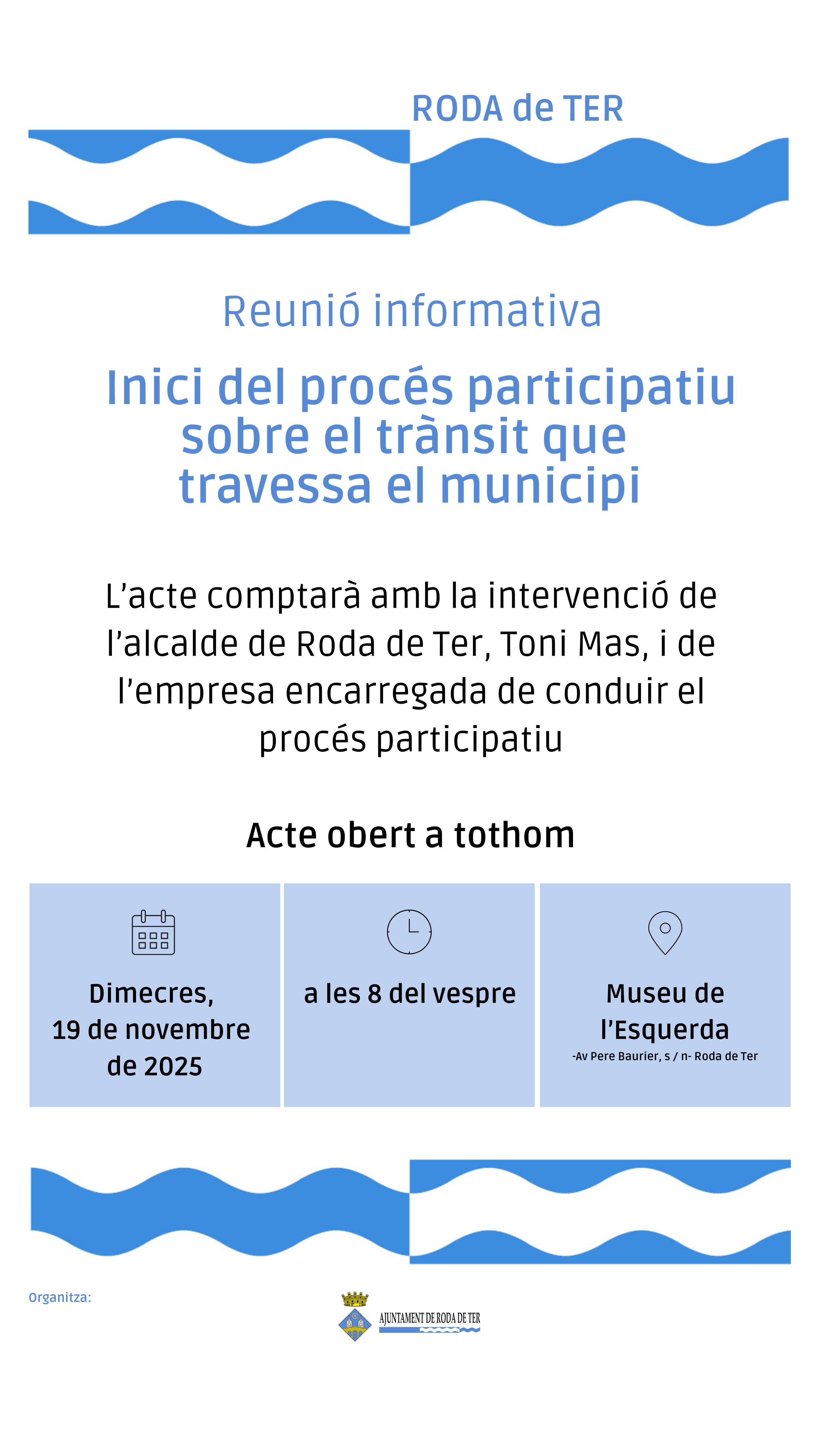 Cartell Reunió informativa procés participatiu propostes de millora trànsit de Roda de Ter