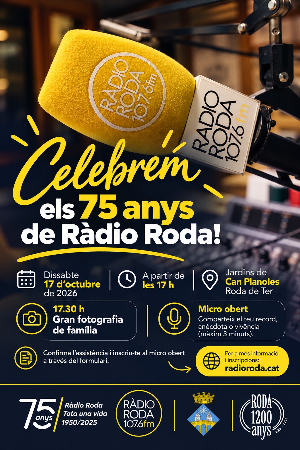 Cartell de la festa del 75 aniversari de R&agrave;dio Roda