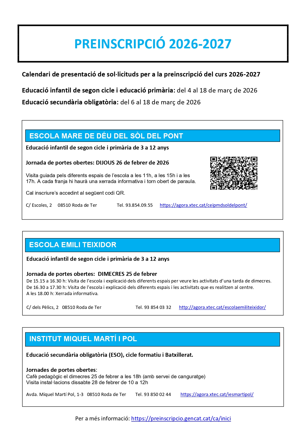 Jornada de portes obertes | Escola Mare de D&eacute;u del S&ograve;l del Pont