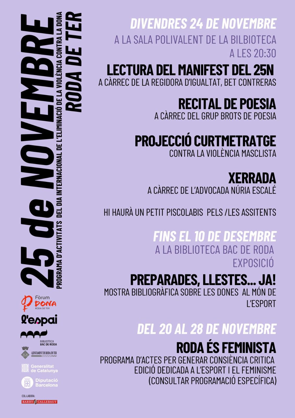 Cartell: Tots els actes del 25N a Roda de Ter - 2023