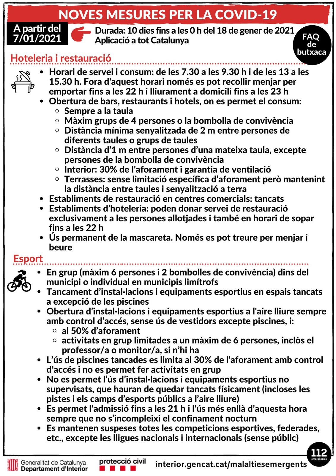 Noves mesures contra la COVID-19 a Catalunya. A partir del 7 de gener de 2021