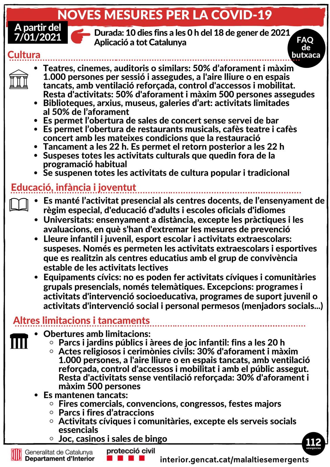 Noves mesures contra la COVID-19 a Catalunya. A partir del 7 de gener de 2021