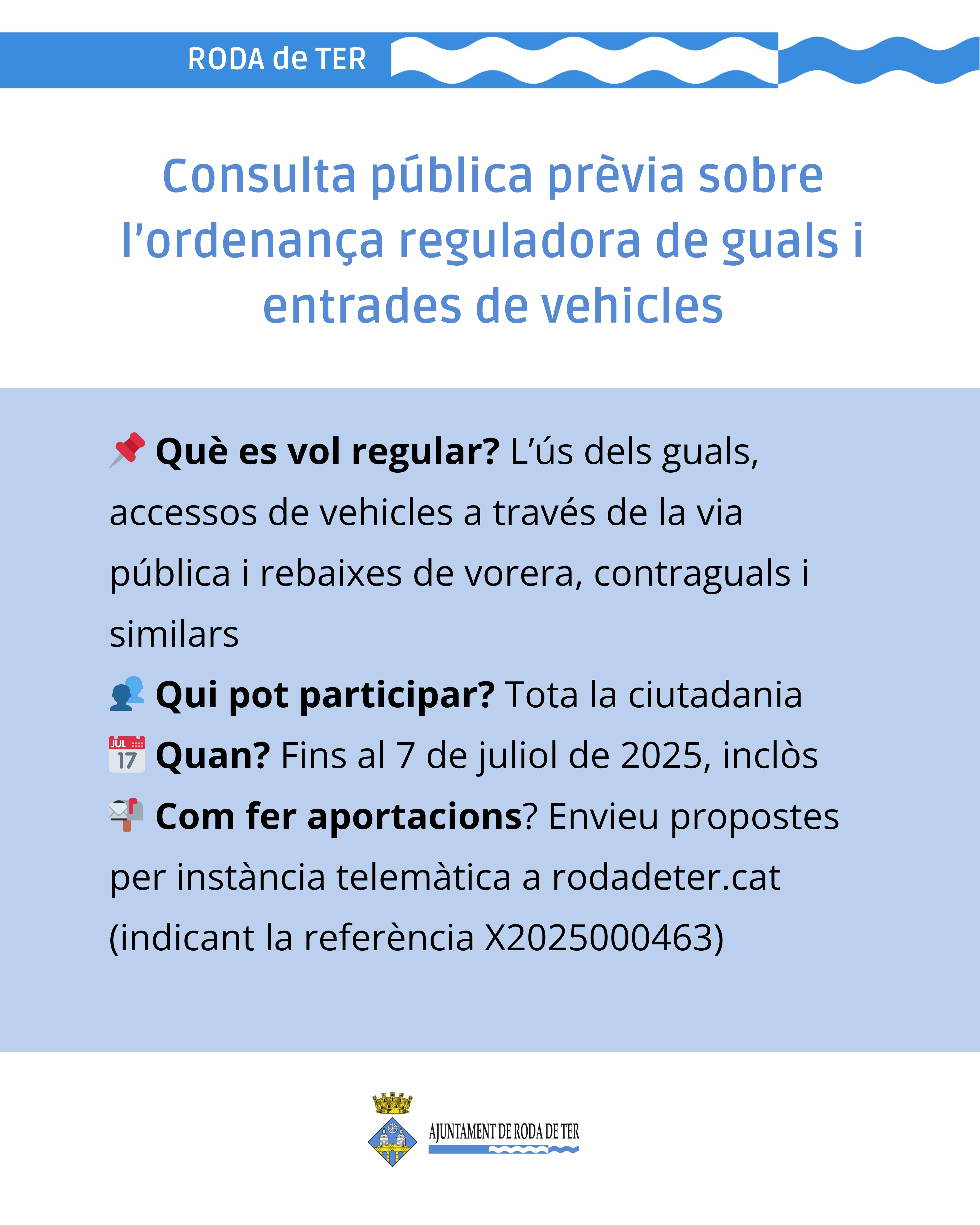 Consulta pública de participació ciutadana per a l'ordenança reguladora de guals i entrades de vehicles