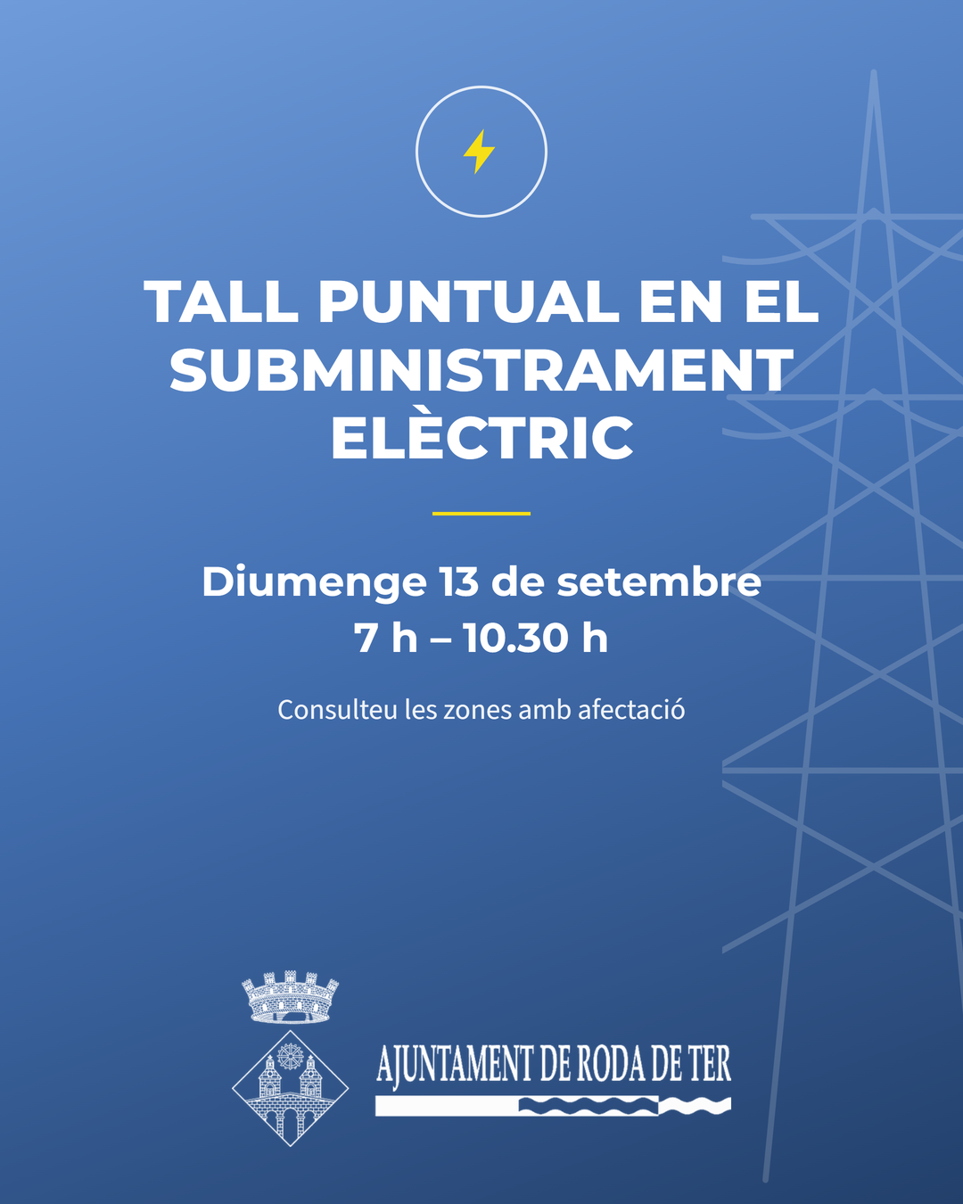 Tall elèctric previst diumenge 13 de setembre a Roda de Ter